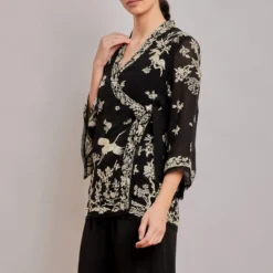PATINE Black Parsi Gara Embroidered Wrap Top -Textalux Sales 15961 3