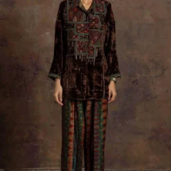 Sunira Designs Brown Rushaan Velvet Shirt