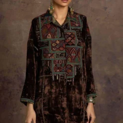 Sunira Designs Brown Rushaan Velvet Shirt -Textalux Sales 1611sun10 3