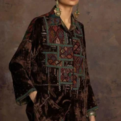 Sunira Designs Brown Rushaan Velvet Shirt -Textalux Sales 1611sun10 4