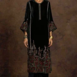 Sunira Designs Teal Rushaan Velvet Phiran Kurta 9 Sunira Designs Teal Rushaan Velvet Phiran Kurta -Textalux Sales 1611sun3 2