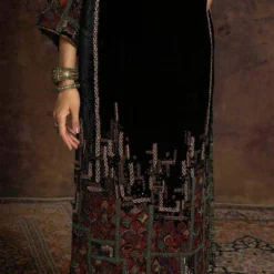 Sunira Designs Teal Rushaan Velvet Phiran Kurta 11 Sunira Designs Teal Rushaan Velvet Phiran Kurta -Textalux Sales 1611sun3 4