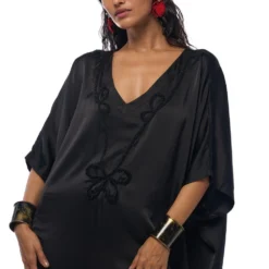 AK-OK By Anamika Khanna Matte Black Silk Kaftan Dress 10 AK-OK By Anamika Khanna Matte Black Silk Kaftan Dress -Textalux Sales 16124akok17 4