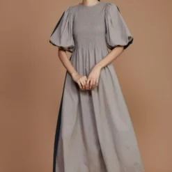 Mati Reversible Smocked Balloon Sleeve Dress