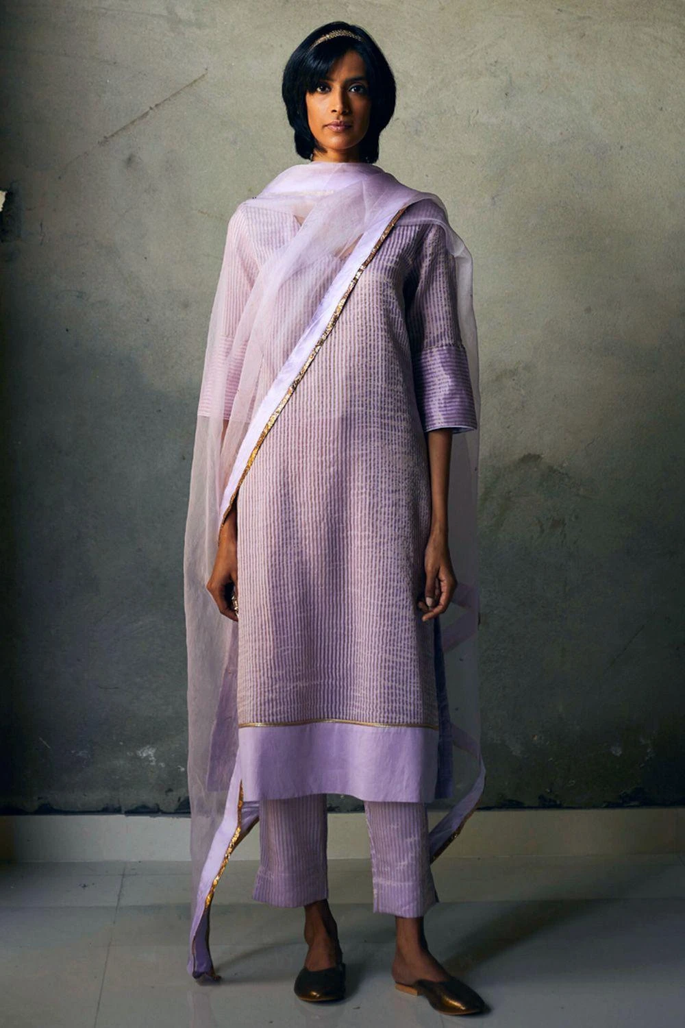 Shorshe Lavendar Pinstripe Kurta Set 3 Shorshe Lavendar Pinstripe Kurta Set