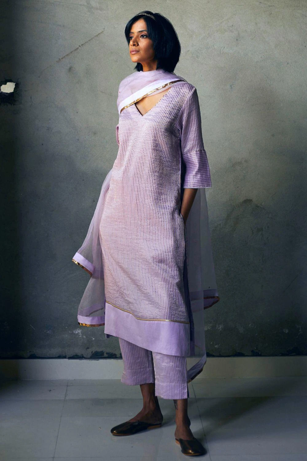 Shorshe Lavendar Pinstripe Kurta Set 4 Shorshe Lavendar Pinstripe Kurta Set - Image 2