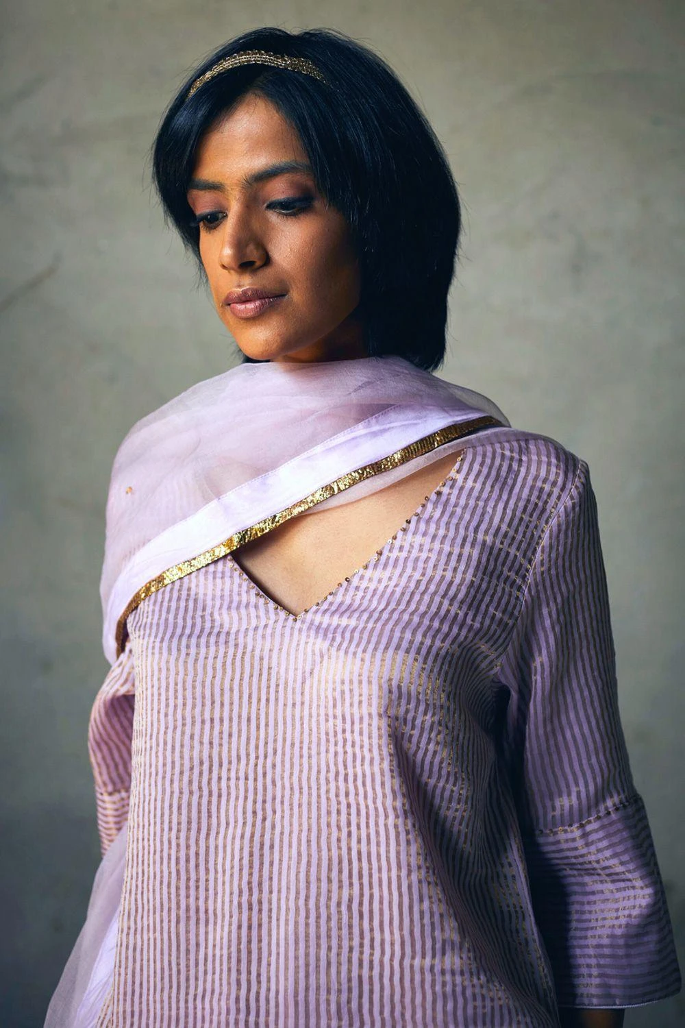 Shorshe Lavendar Pinstripe Kurta Set 5 Shorshe Lavendar Pinstripe Kurta Set - Image 3