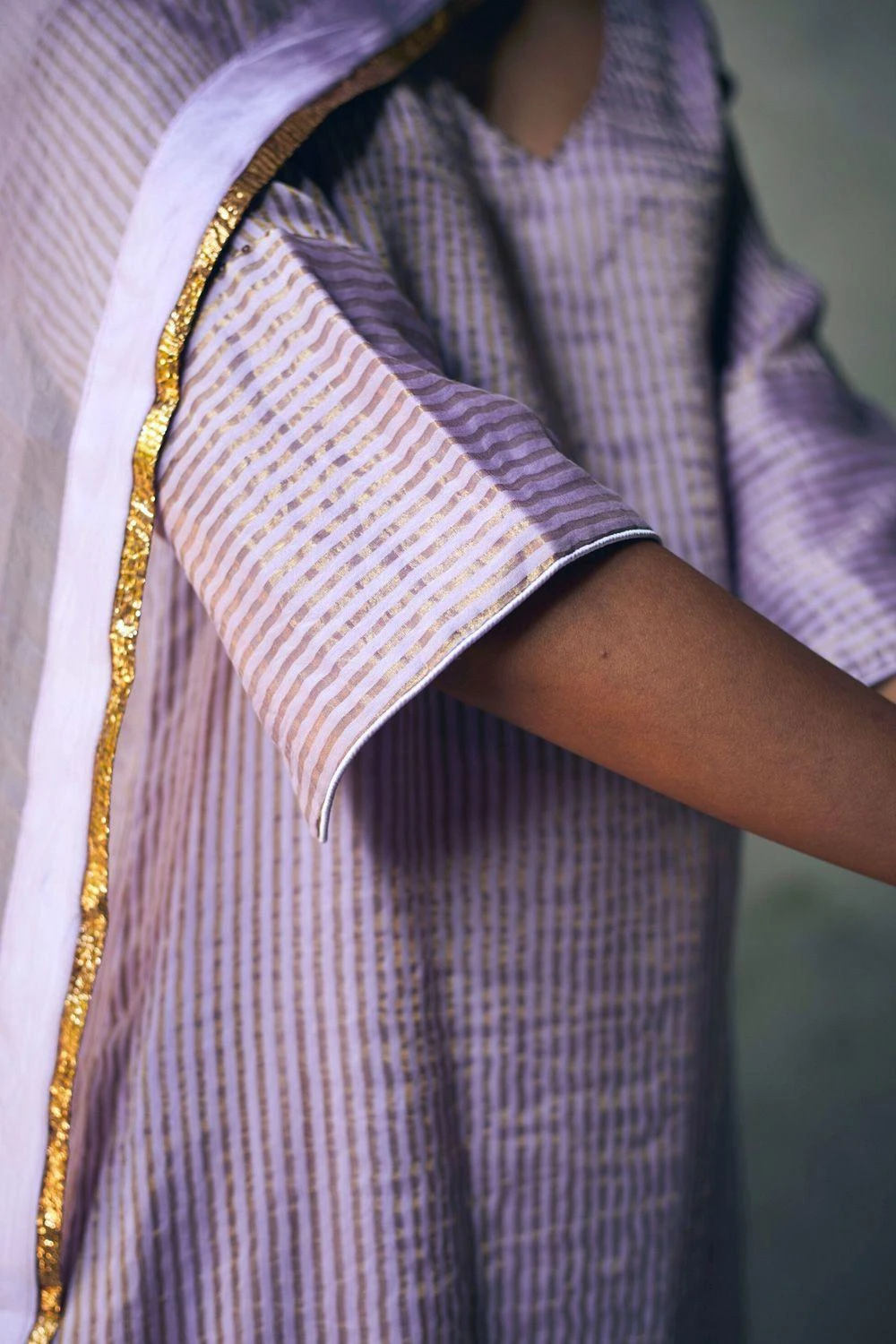 Shorshe Lavendar Pinstripe Kurta Set 6 Shorshe Lavendar Pinstripe Kurta Set - Image 4