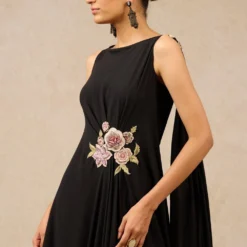 Tarun Tahiliani Black Gara Embroidered One Shoulder Dress -Textalux Sales 16923tt6 3