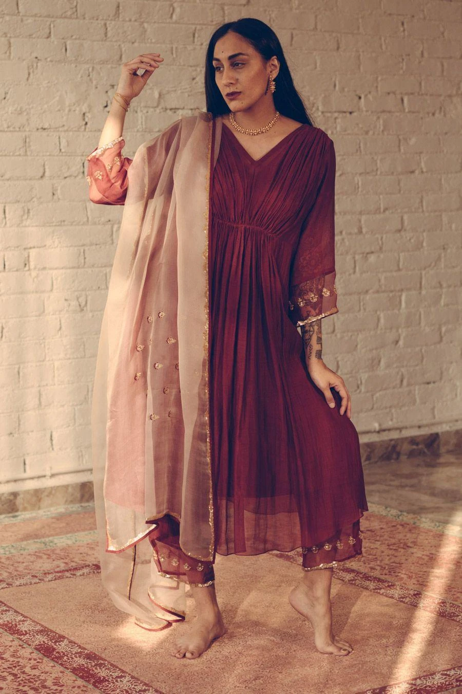 Sarang Kaur Maroon Noor Kurta Set 7 Sarang Kaur Maroon Noor Kurta Set - Image 5