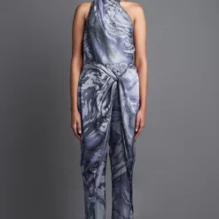 Amit Aggarwal Marbled Draped Grey Jumpsuit