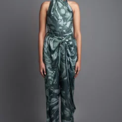 Amit Aggarwal Marbled Draped Emerald Jumpsuit