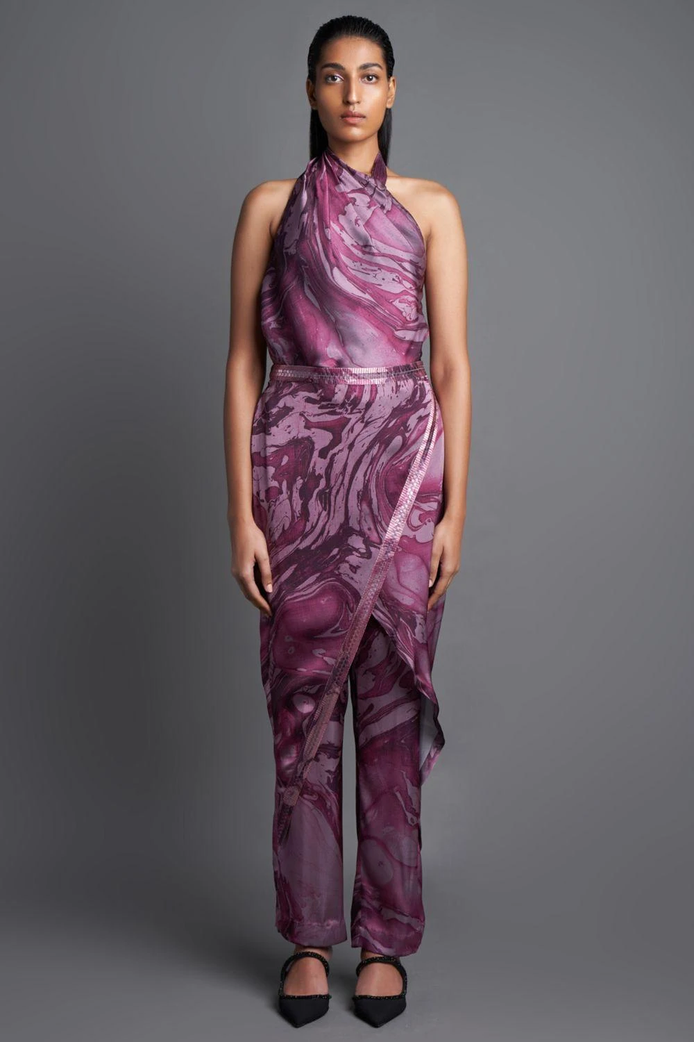 Amit Aggarwal Marbled Draped Plum Jumpsuit 3 Amit Aggarwal Marbled Draped Plum Jumpsuit