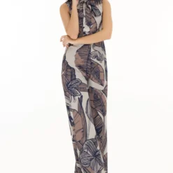 KoAi Brown And Cream Floral Bow Tie Jumpsuit
