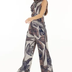 KoAi Brown And Cream Floral Bow Tie Jumpsuit -Textalux Sales 17723koia22 3