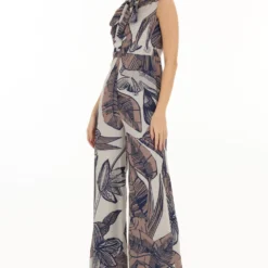 KoAi Brown And Cream Floral Bow Tie Jumpsuit -Textalux Sales 17723koia22 4