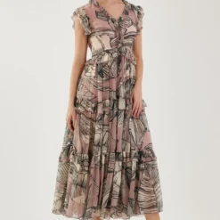 KoAi Pink And White Floral Frill Midi Dress -Textalux Sales 17723koia44 3