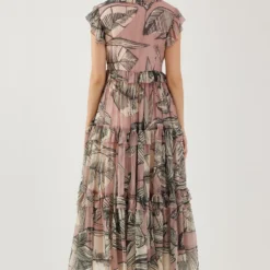 KoAi Pink And White Floral Frill Midi Dress -Textalux Sales 17723koia44 5