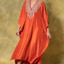 Jayanti Reddy Orange Zardosi Embellished Kaftan -Textalux Sales 17j423jr2 2