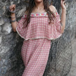 SVA Ivory Geometric Printed Off Shoulder Jumpsuit -Textalux Sales 18042023sa07 2