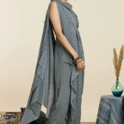 SVA Blue Crop Top With An Attached Drape & Pants -Textalux Sales 181123sva50 2