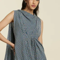 SVA Blue Crop Top With An Attached Drape & Pants -Textalux Sales 181123sva50 4