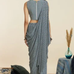 SVA Blue Crop Top With An Attached Drape & Pants -Textalux Sales 181123sva50 5