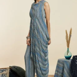 SVA Blue Stripe Top With An Attached Drape & Pants -Textalux Sales 181123sva53 3