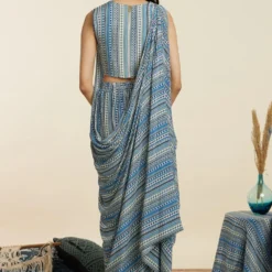 SVA Blue Stripe Top With An Attached Drape & Pants -Textalux Sales 181123sva53 5