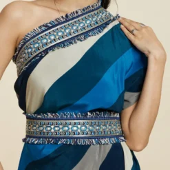 SVA Blue-Hued Stripe Print One-Shoulder Cowl Dress -Textalux Sales 181123sva90 6