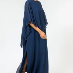 Stephany Navy Blue Silk Georgette Maxi Dress -Textalux Sales 181stp12 2