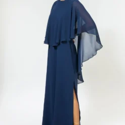 Stephany Navy Blue Silk Georgette Maxi Dress -Textalux Sales 181stp12 3