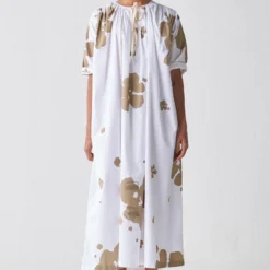 Three White & Sage Gathered Dress -Textalux Sales 18223td10 3