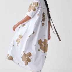 Three White & Sage Gathered Dress -Textalux Sales 18223td10 4