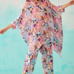 NORN Pink Floral Printed Short Kaftan -Textalux Sales 1823nn39 3