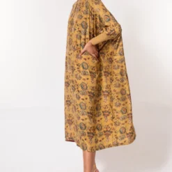 Divya Sheth Mustard Hand-block Printed Kaftan -Textalux Sales 184dy18 3
