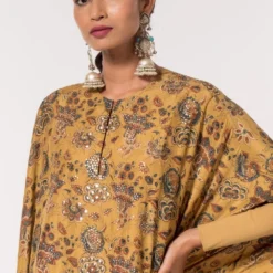 Divya Sheth Mustard Hand-block Printed Kaftan -Textalux Sales 184dy18 4
