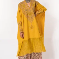Divya Sheth Mustard Embroidered Kaftan Set