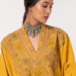 Divya Sheth Mustard Embroidered Kaftan Set -Textalux Sales 184dy9 4