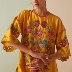 Chandrima Mustard Thread Work And Beadwork Kurta 8 Chandrima Mustard Thread Work And Beadwork Kurta -Textalux Sales 18823ca36 3