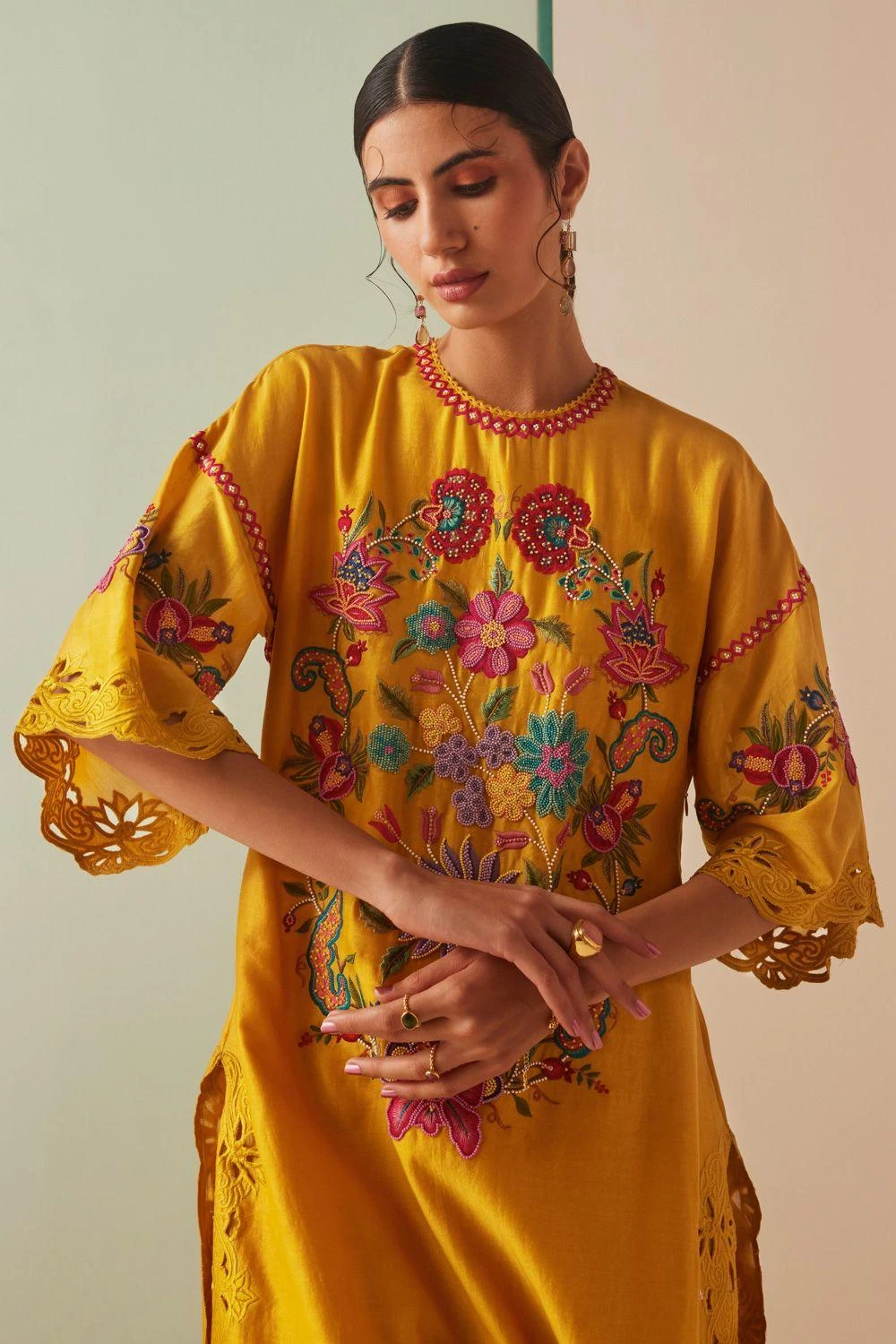 Chandrima Mustard Thread Work And Beadwork Kurta 5 Chandrima Mustard Thread Work And Beadwork Kurta - Image 3