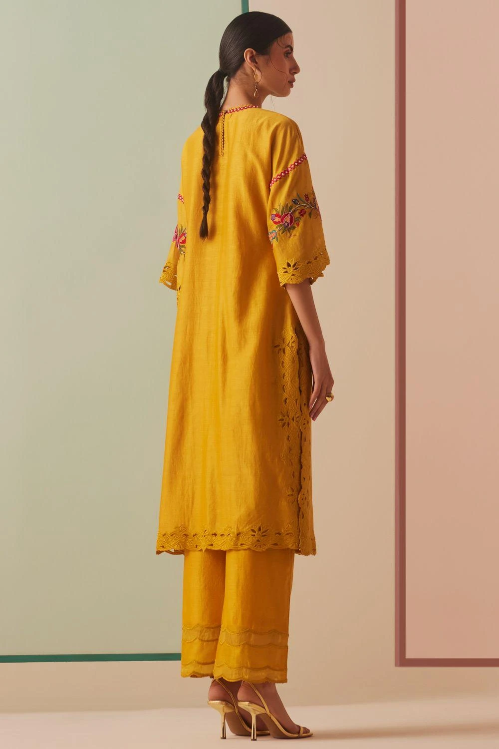 Chandrima Mustard Thread Work And Beadwork Kurta 6 Chandrima Mustard Thread Work And Beadwork Kurta - Image 4