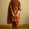 Shorshe Rust Red Handloom Tissue Kurta Set 1 Shorshe Rust Red Handloom Tissue Kurta Set -Textalux Sales 1910s7 1