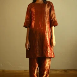 Shorshe Rust Red Handloom Tissue Kurta Set 8 Shorshe Rust Red Handloom Tissue Kurta Set -Textalux Sales 1910s7 2