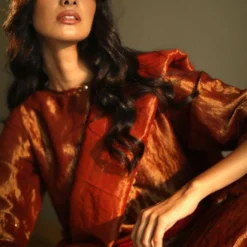 Shorshe Rust Red Handloom Tissue Kurta Set 9 Shorshe Rust Red Handloom Tissue Kurta Set -Textalux Sales 1910s7 3