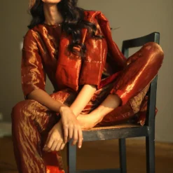 Shorshe Rust Red Handloom Tissue Kurta Set 10 Shorshe Rust Red Handloom Tissue Kurta Set -Textalux Sales 1910s7 4
