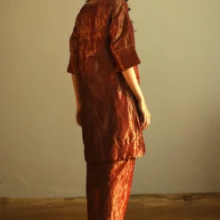 Shorshe Rust Red Handloom Tissue Kurta Set 11 Shorshe Rust Red Handloom Tissue Kurta Set -Textalux Sales 1910s7 5