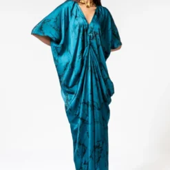 Inca Marble Print Green Drape Kaftan
