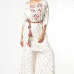 Payal Singhal Off White Mukaish Embroidered Kaftan Set