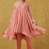 Ahilian Coral Pink Crystal Embellished Kurta Set -Textalux Sales 191al21 1